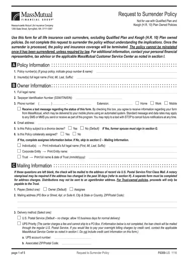 massmutual surrender form Preview on Page 1