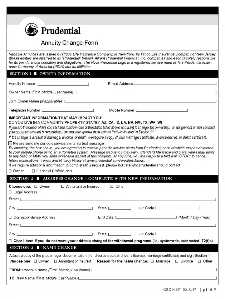 prudential annuity beneficiary change form Preview on Page 1