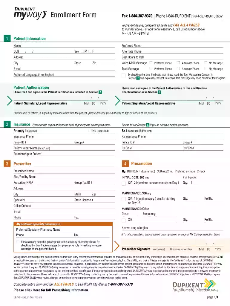 dupixent enrollment form Preview on Page 1