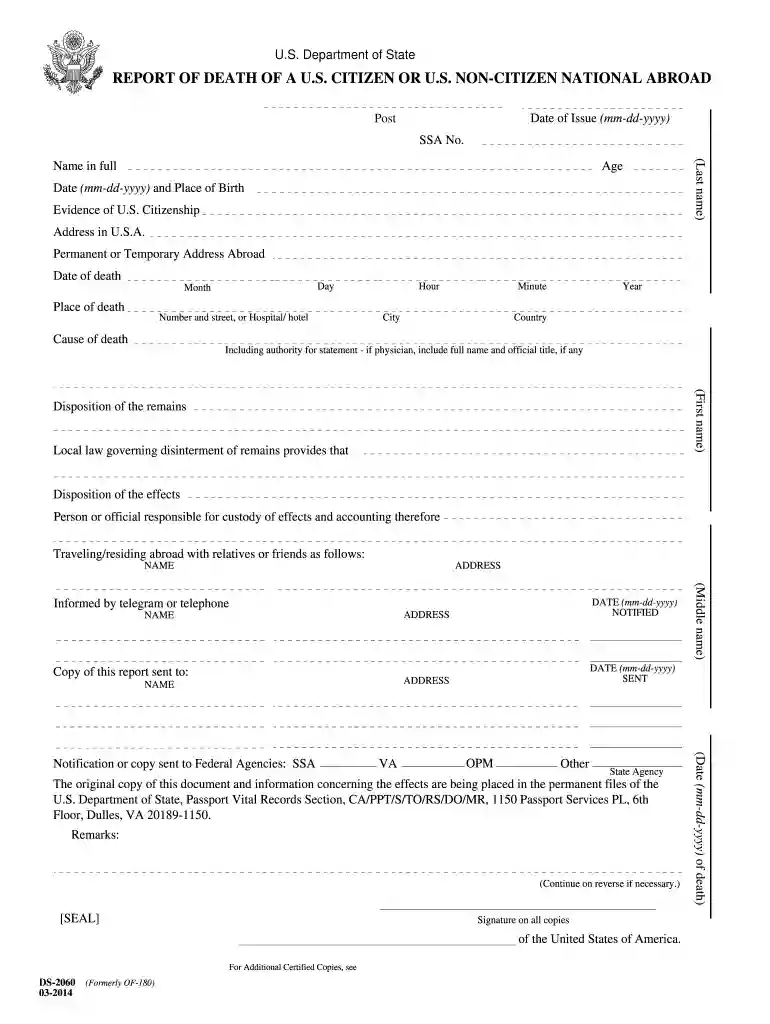 report of death form Preview on Page 1