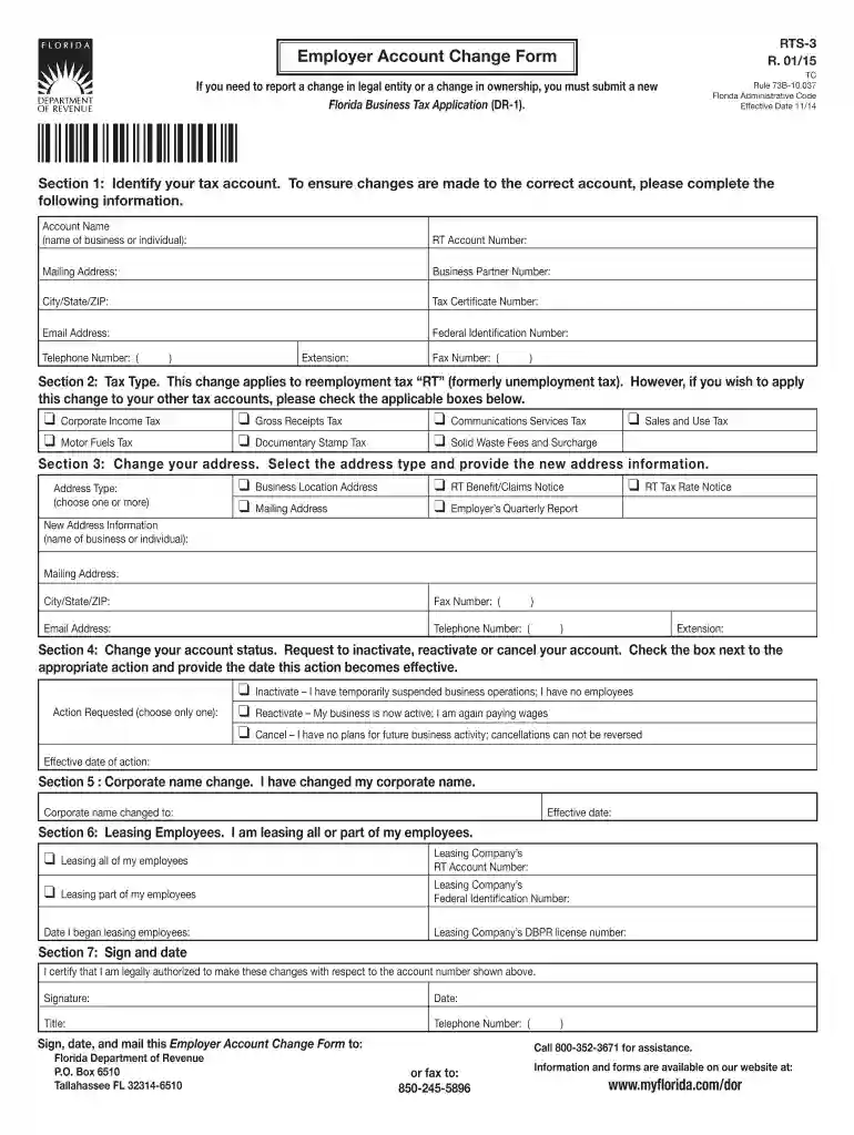 Change Address or Account Status - Florida Department of Revenue Preview on Page 1