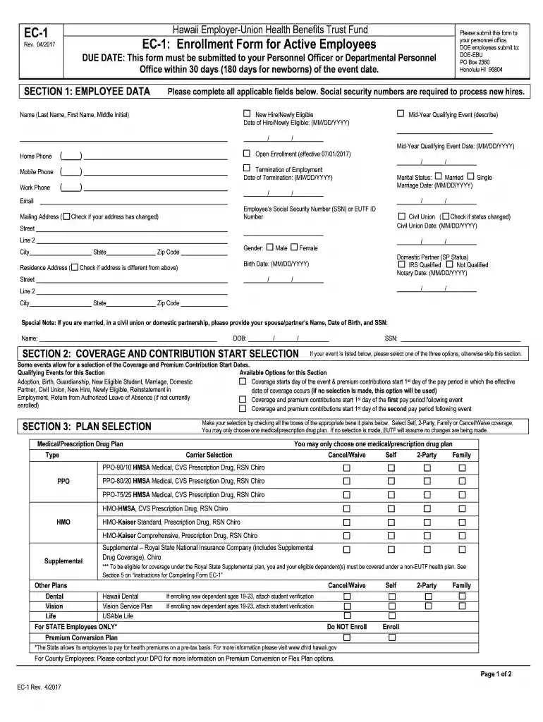 ec 1 enrollment form Preview on Page 1