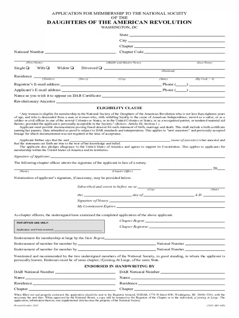 dar application form Preview on Page 1