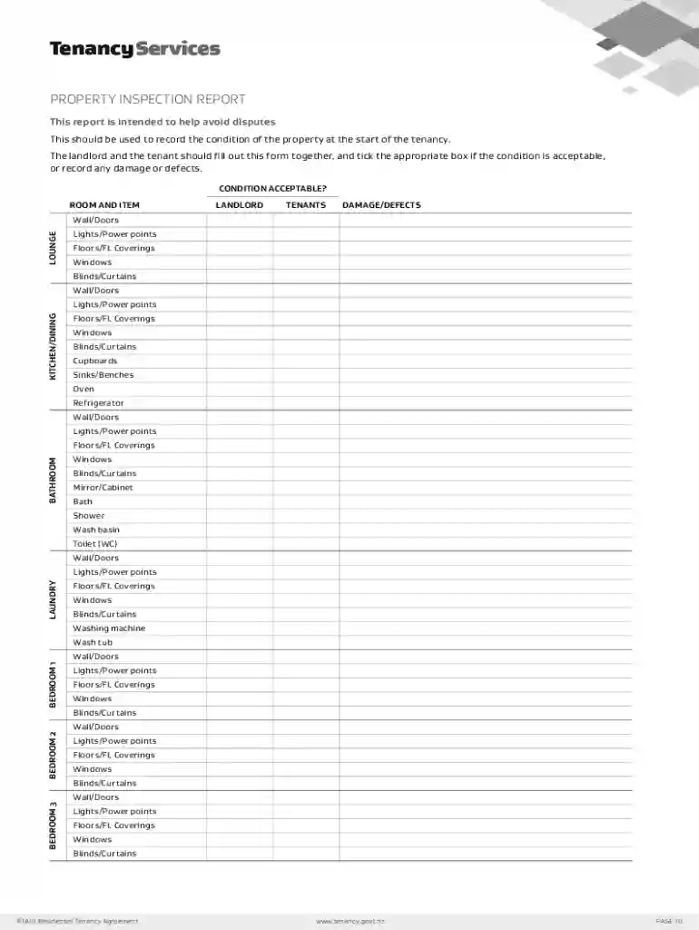 tenancy property inspection form Preview on Page 1