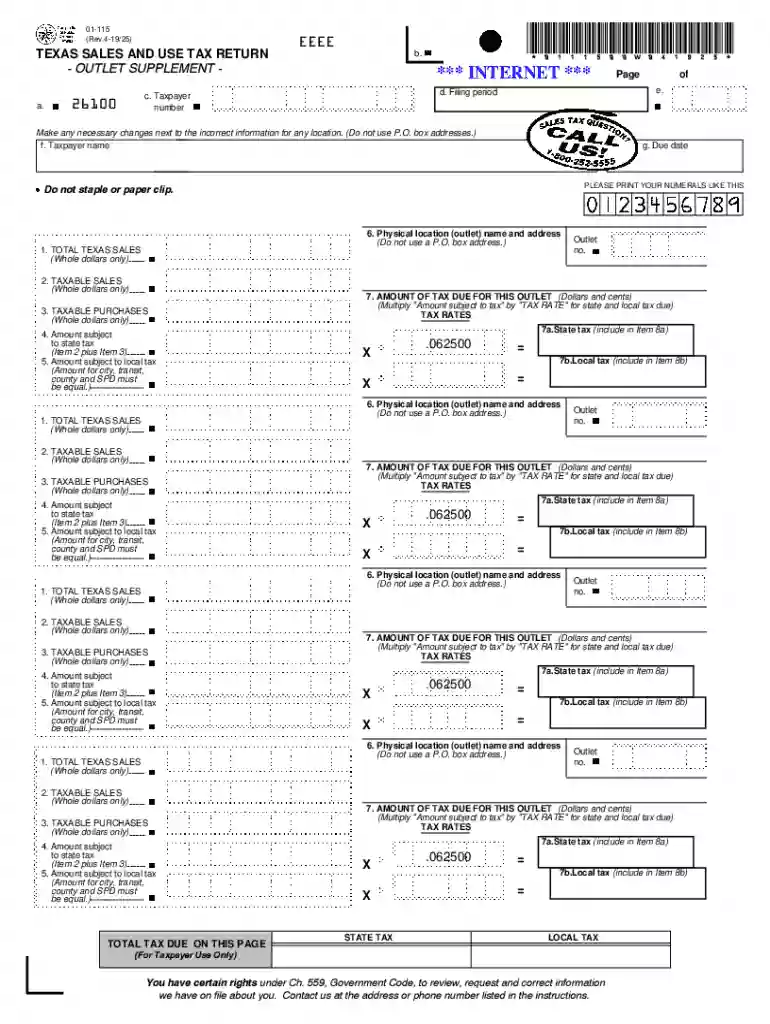 Texas Sales and Use Tax Return Preview on Page 1