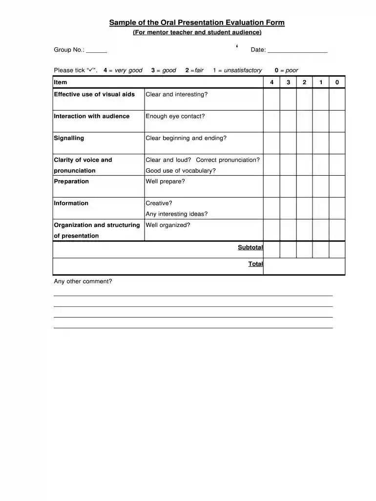 presentation evaluation form Preview on Page 1