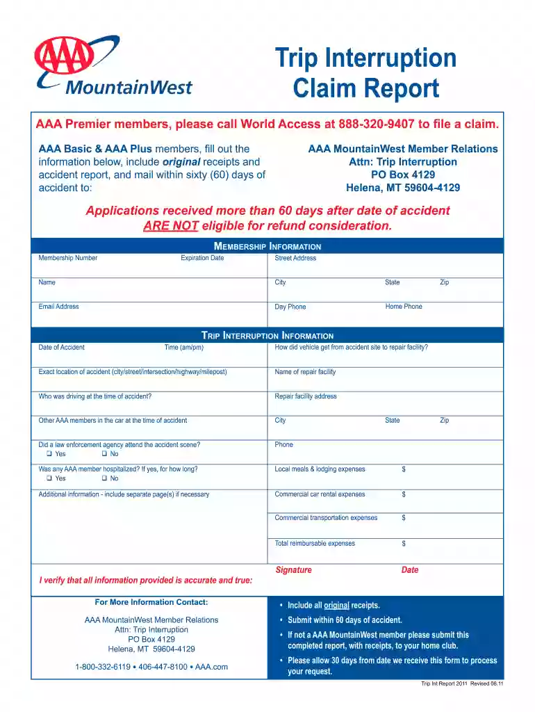 trip interruption claim form Preview on Page 1