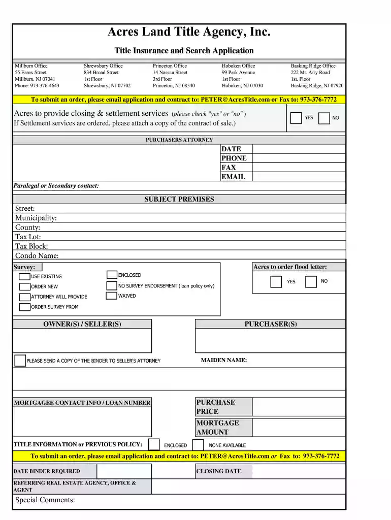 Acres Title Order Fillable Form Preview on Page 1