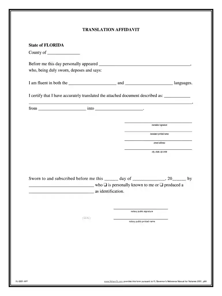 affidavit of translation sample Preview on Page 1