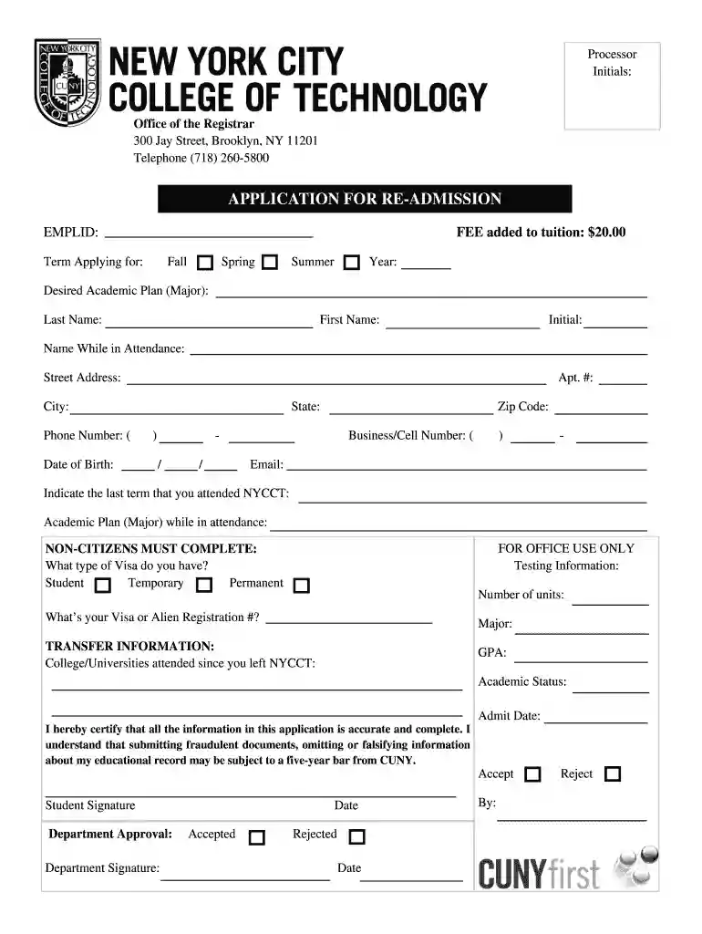 city tech readmission form Preview on Page 1