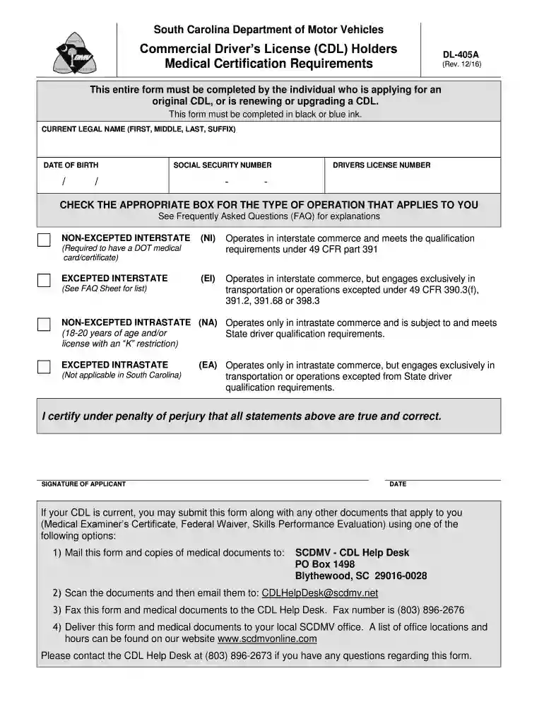 DL-405A Commercial Driver s License (CDL) Holders Medical Certifcation Requirements Preview on Page 1