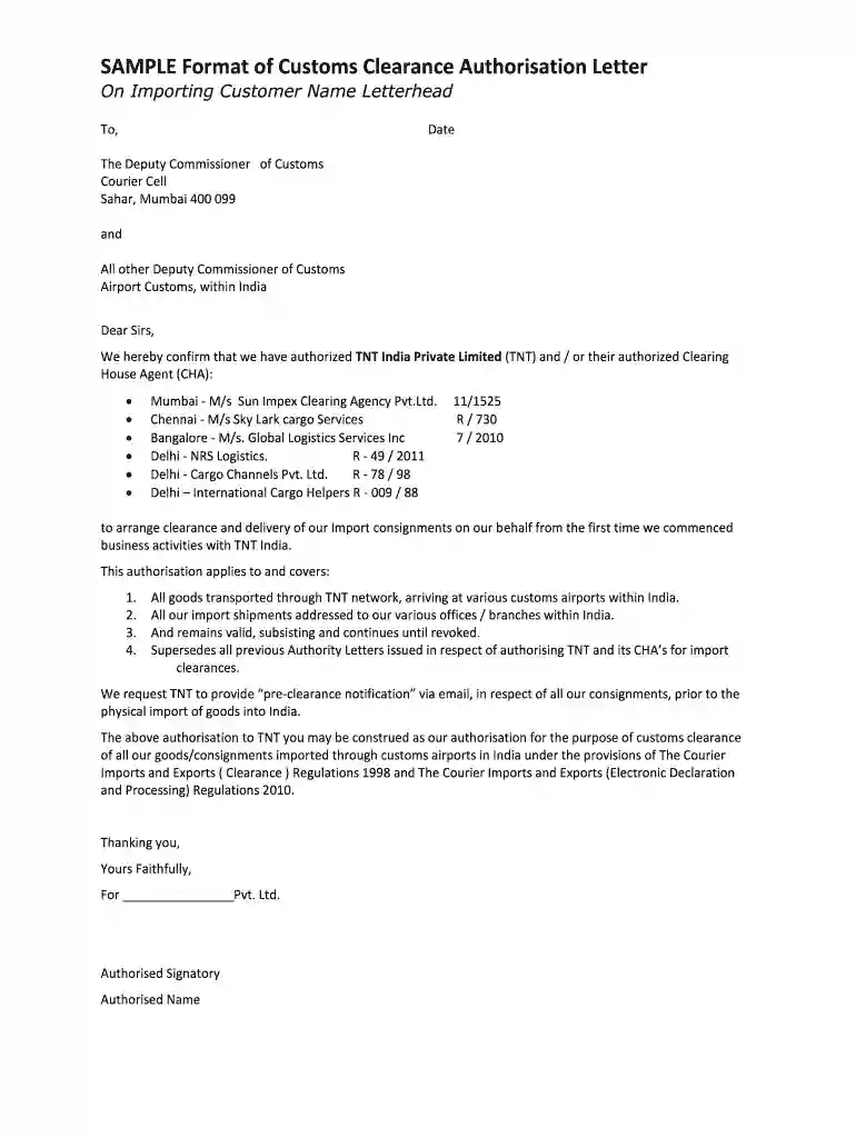 letter to customs officer to release goods Preview on Page 1