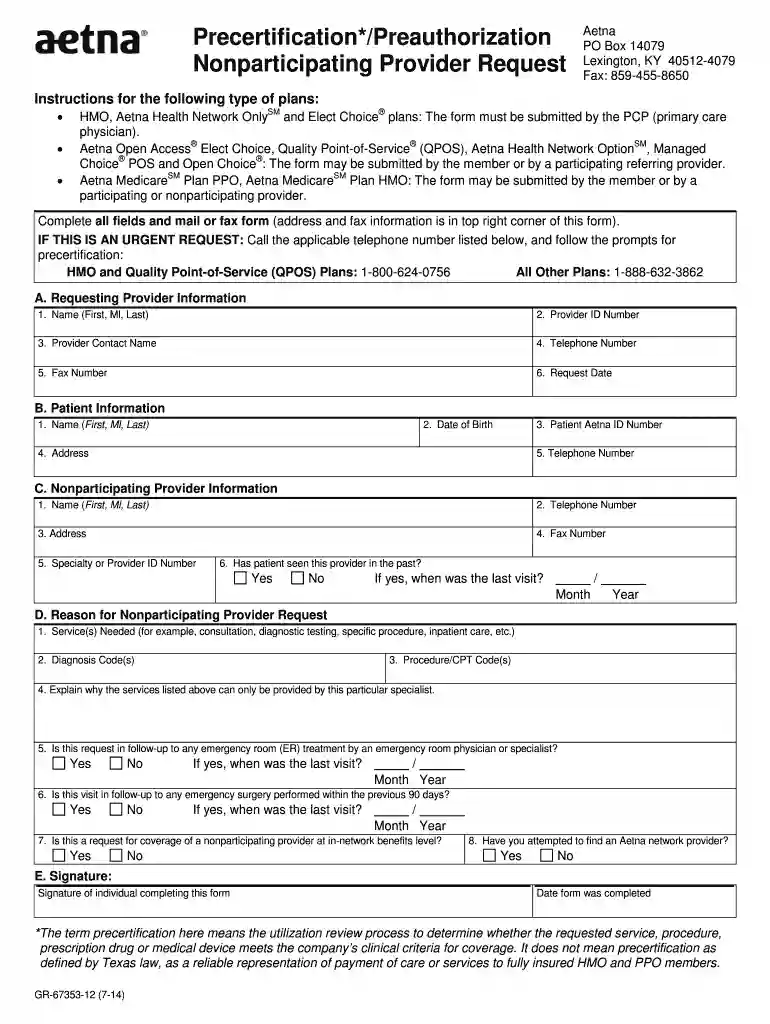 aetna non participating provider form Preview on Page 1