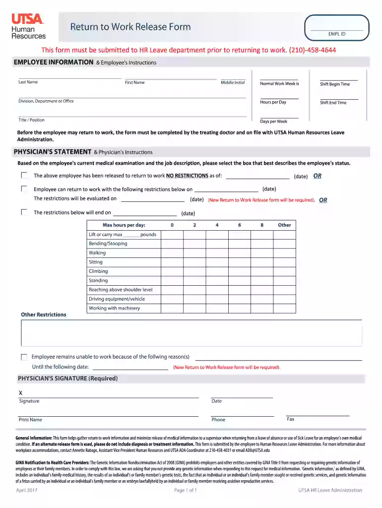 This form must be submitted to HR Leave department prior to returning to work Preview on Page 1