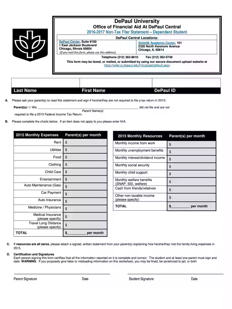 non tax filer statement Preview on Page 1