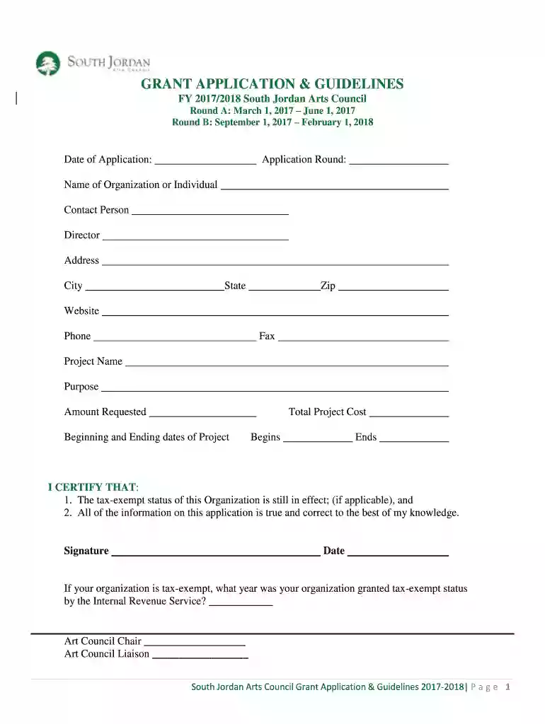 GRANT APPLICATION & GUIDELINES - South Jordan Preview on Page 1