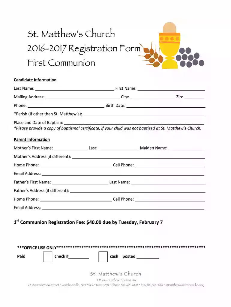first communion registration form Preview on Page 1