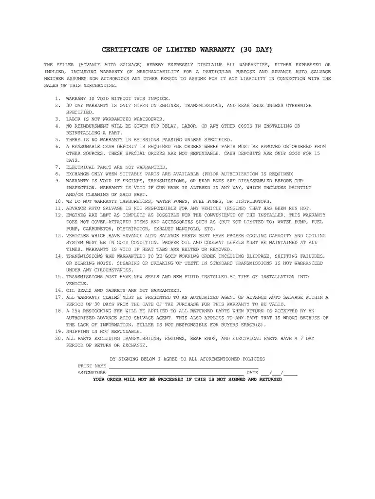 30 day warranty template Preview on Page 1