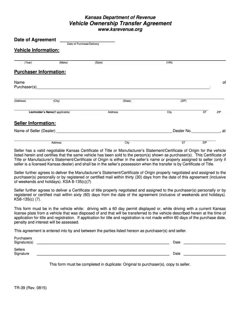 vehicle transfer of ownership form Preview on Page 1