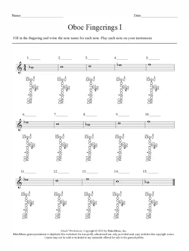 6610 Oboe Fingering Worksheet 1 - MrSnell Preview on Page 1