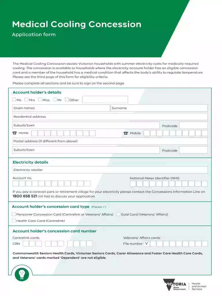 Medical Cooling Concession application form Medical Cooling Concession application form Preview on Page 1