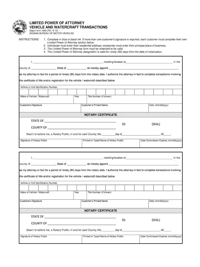 power of attorney form indiana bmv Preview on Page 1
