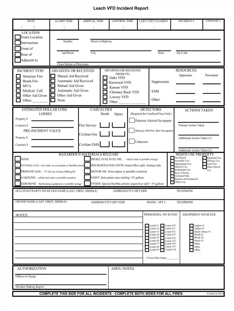 volunteer fire department incident report template Preview on Page 1
