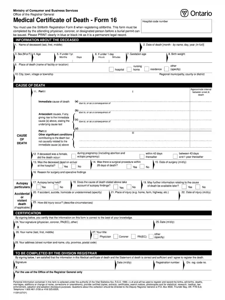 death certificate ontario Preview on Page 1