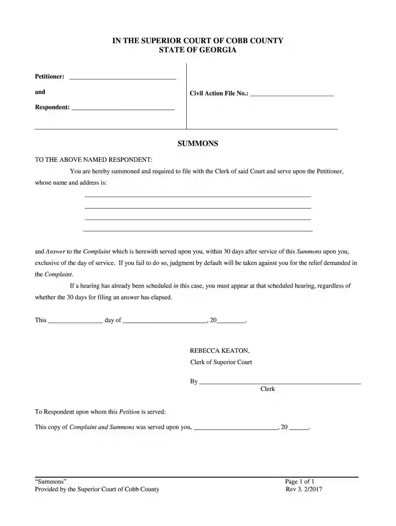 cobb county superior court forms Preview on Page 1
