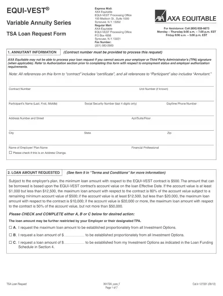 equitable 403b loan form Preview on Page 1