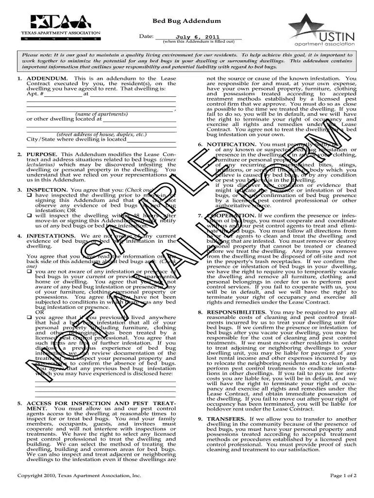 bed bug addendum texas pdf Preview on Page 1