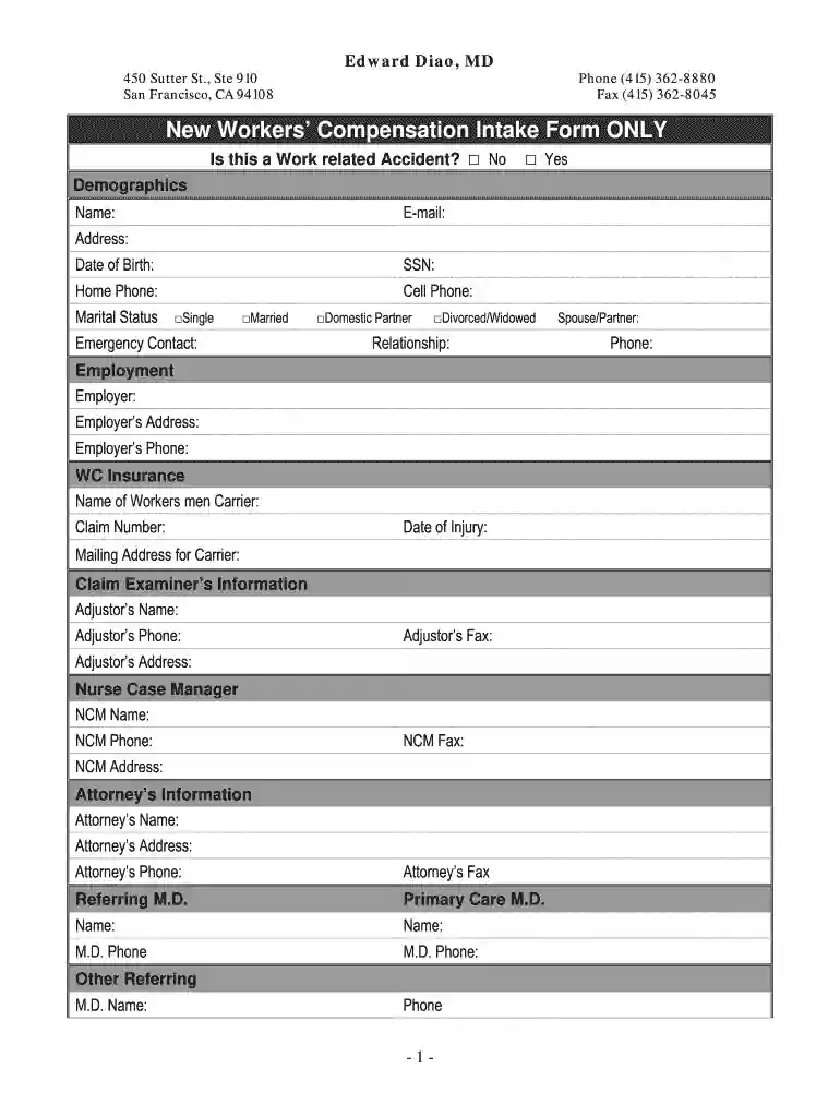 New Workers' Compensation Intake Form ONLY - OrthoDoc aaos.org - orthodoc aaos Preview on Page 1