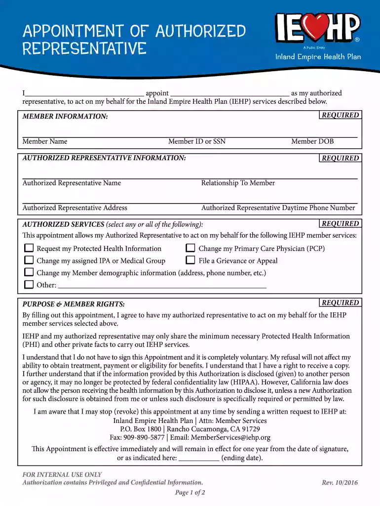 iehp authorization form Preview on Page 1