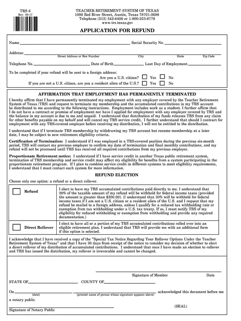 trs 6 application for refund Preview on Page 1