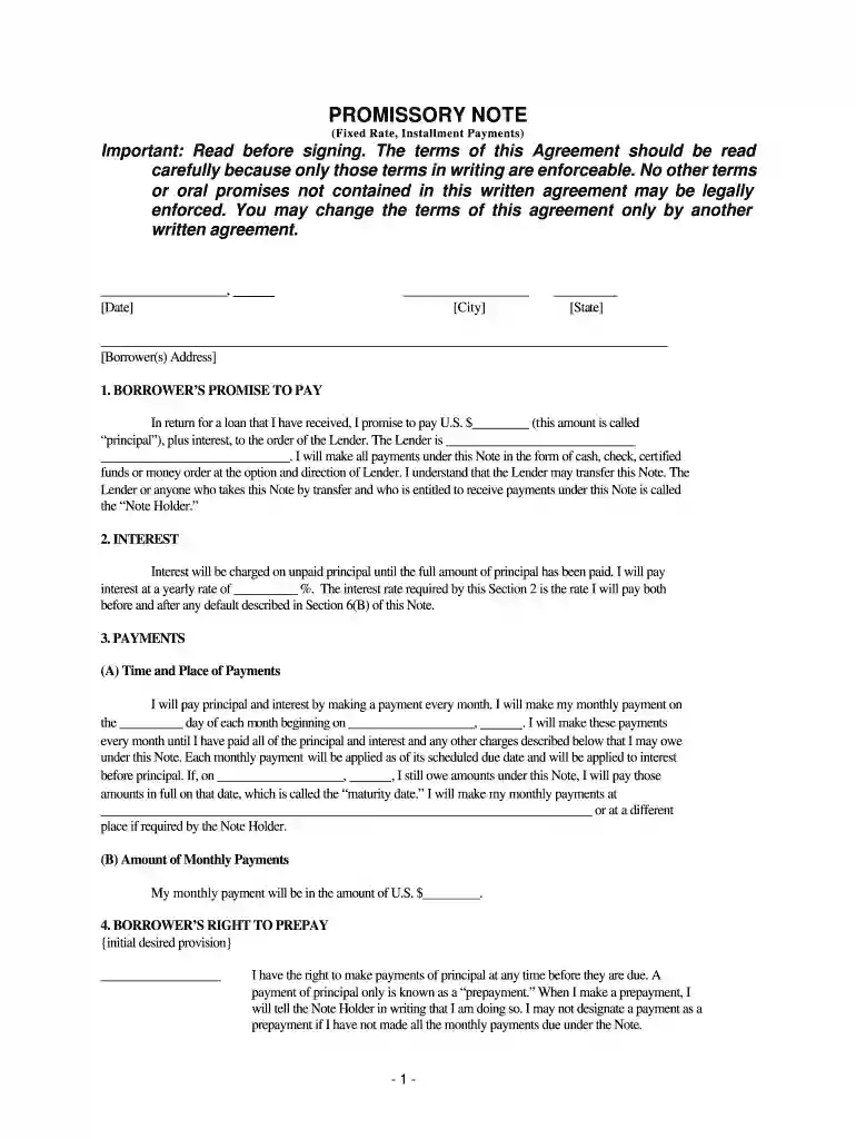 promissory note example for payment Preview on Page 1