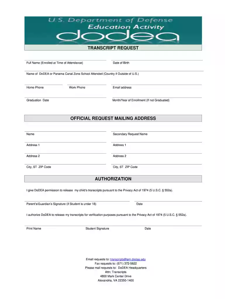 dodea transcript request Preview on Page 1