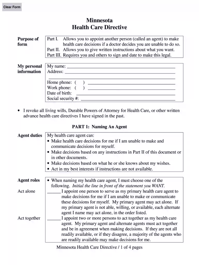 living will form mn Preview on Page 1