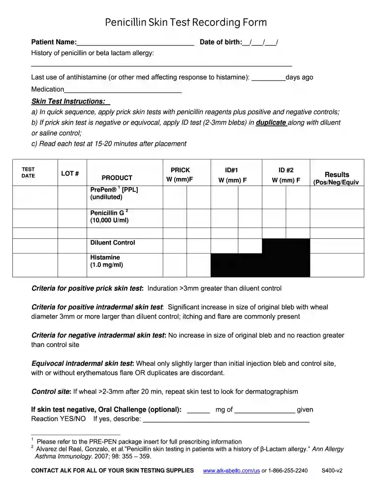 skin test recording form Preview on Page 1
