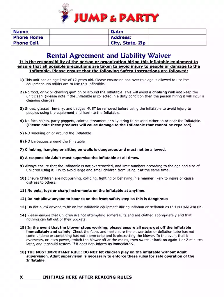 bounce house liability waiver Preview on Page 1