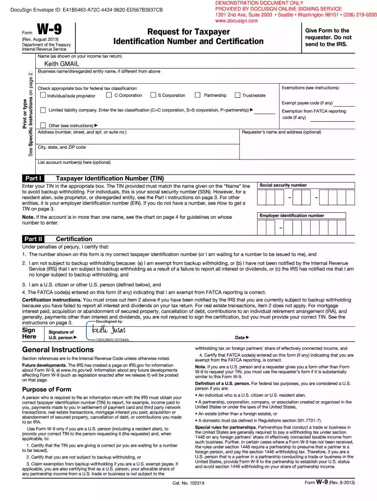 free fillable w9 with electronic signature Preview on Page 1