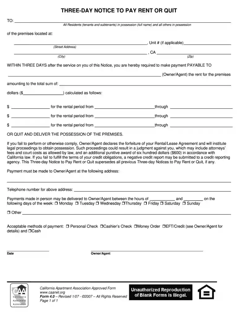 california caa three day rent Preview on Page 1