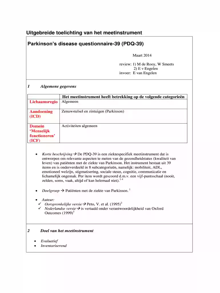 Parkinsons disease questionnaire-39 (PDQ-39) Preview on Page 1