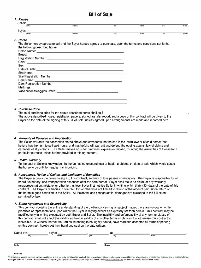 aqha bill of sale Preview on Page 1