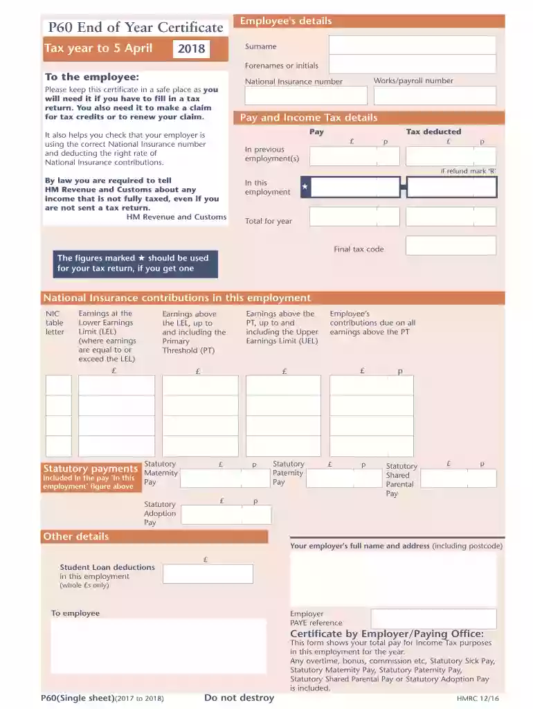 p60 end of year certificate Preview on Page 1