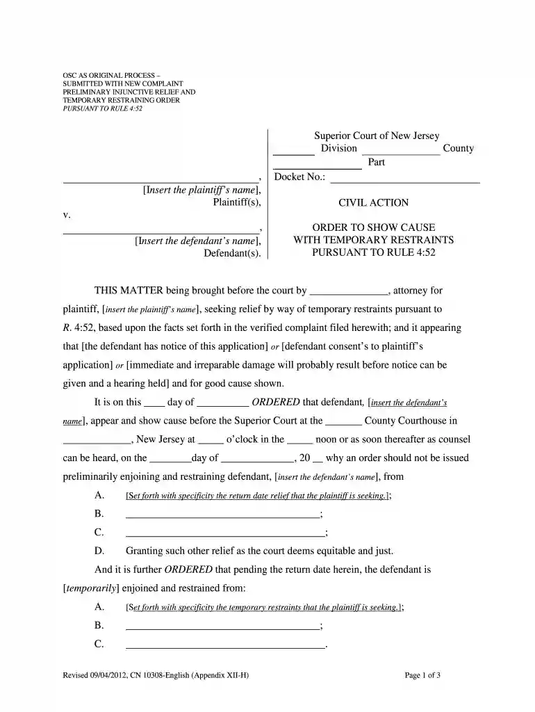 nj order to show cause form Preview on Page 1