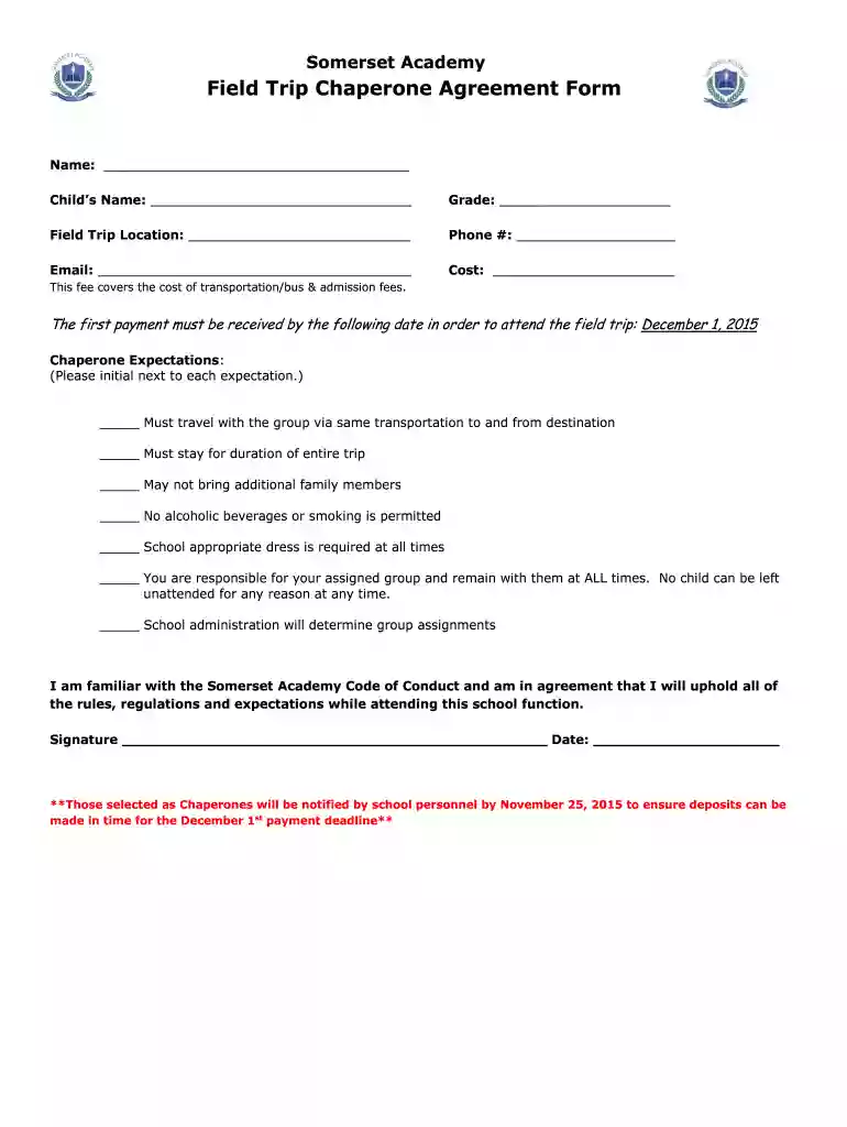 chaperone form Preview on Page 1