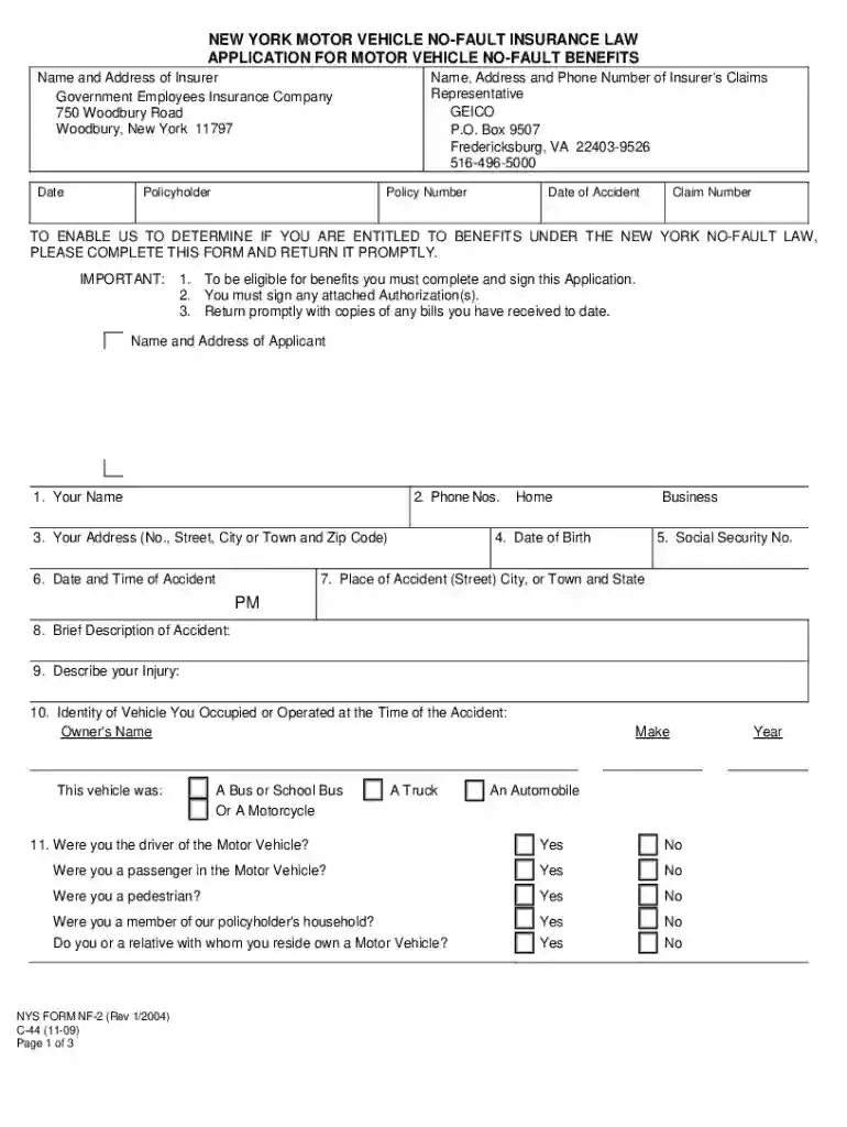 geico no fault application Preview on Page 1