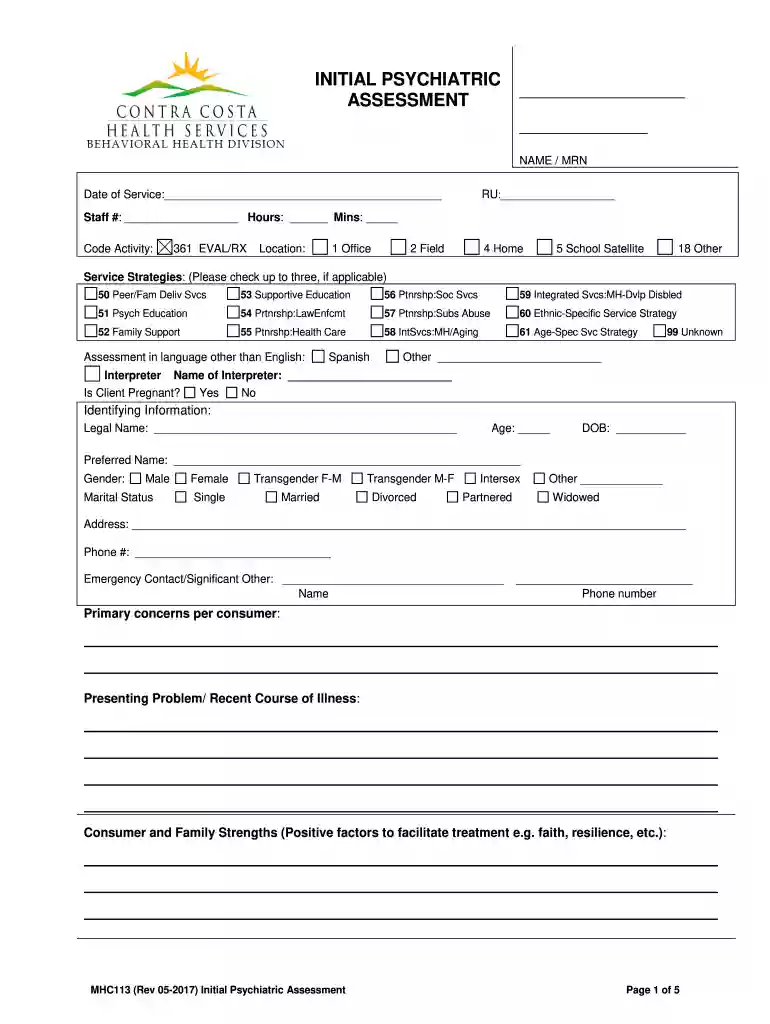 psychiatric evaluation template pdf Preview on Page 1