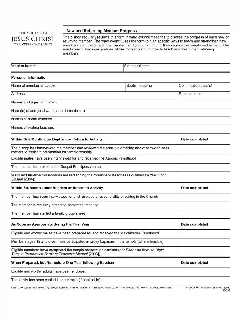 new and returning member progress form Preview on Page 1