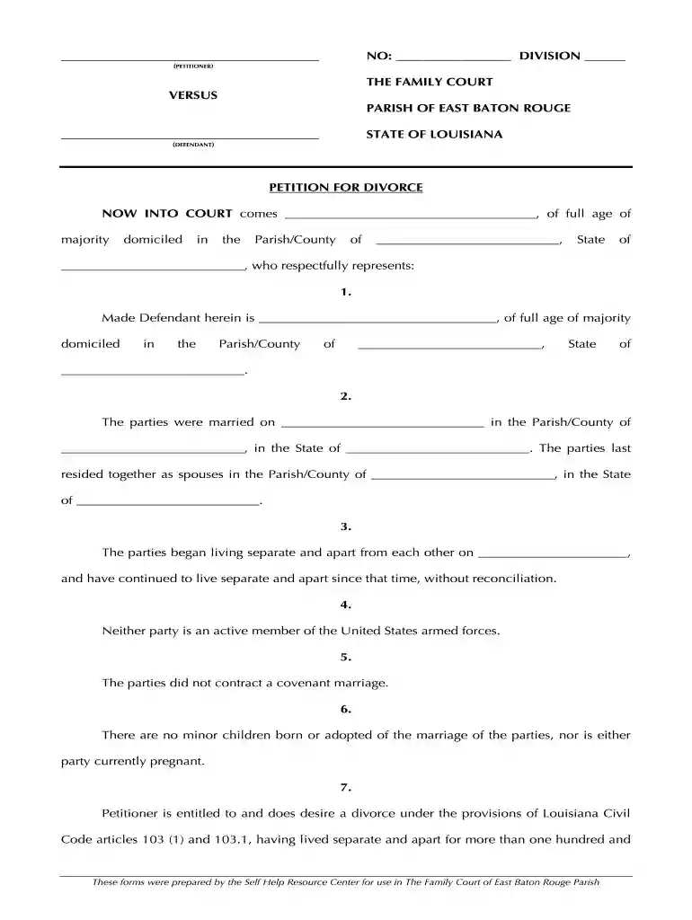 louisiana divorce forms pdf with child Preview on Page 1
